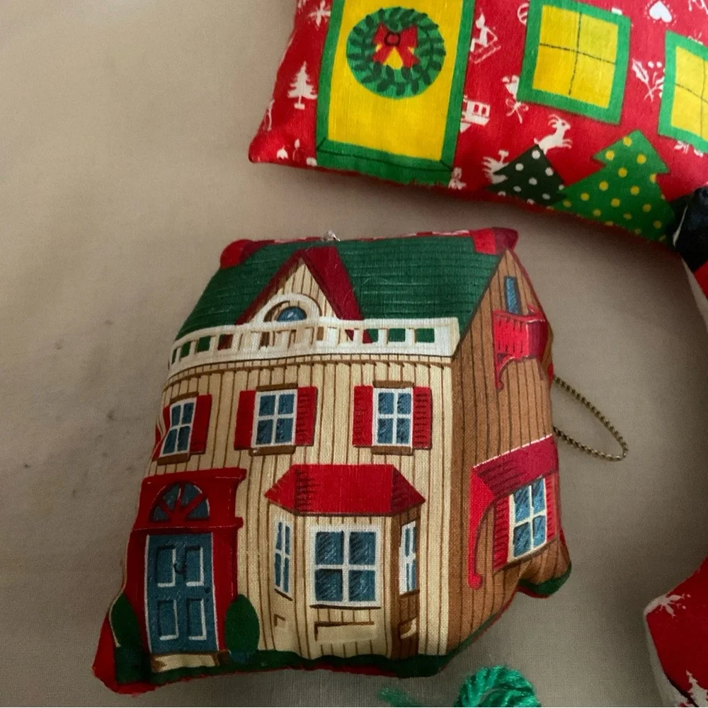 vintage stuffed handmade sewn christmas ornaments set of 6